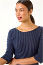 Midnight Blue Sparkly Ribbed Batwing Knit Jumper, Image 4 of 6