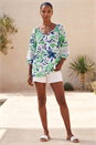 Pale Green Floral Print Tie Front Top, Image 2 of 4