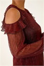 Red Shimmer Plisse Cold Shoulder Top, Image 5 of 5