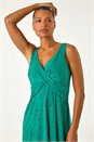 Green Floral Glitter Print Midi Stretch Dress, Image 1 of 5