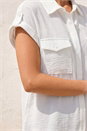 White Petite Pocket Button Up Blouse , Image 4 of 4