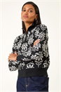 Black Floral Zip Front Jumper, Image 4 of 5