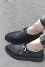 Black TUK Footwear Black Pointed Creeper Leather Monk Shoes, Image 7 of 8