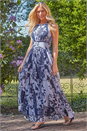 Navy Patchwork Floral Print Halterneck Maxi Dress, Image 1 of 4