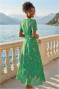 Green Floral Chiffon Pleated Dress, Image 3 of 4