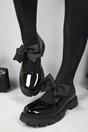 Black Taylee Chunky Sole Patent Ballet Flats With Bow Detail, Image 1 of 4