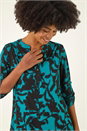 Teal Floral Print V-Neck Stretch Top, Image 4 of 5
