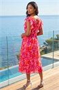 Orange Floral Bias Midi Dress, Image 3 of 4