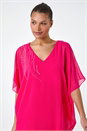 Cerise Embellished Cold Shoulder Overlay Dress, Image 4 of 5