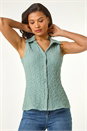 Sage Textured Sleeveless Buttoned Blouse, Image 2 of 5