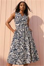 Navy Petite Abstract Midi Shirt Dress, Image 1 of 4