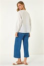Ivory Lace Trim Tie V-Neck Top, Image 3 of 5