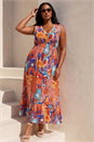 Red Curve Postcard Print V-Neck Maxi Dress, Image 1 of 4