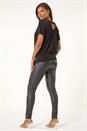 Black Shimmer Velvet V-Neck Banded Hem Top, Image 3 of 5