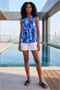 Purple Smudge Print Pleat Front Vest, Image 4 of 4