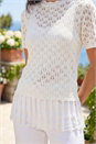 White Tassel Trim Scallop Knit Top, Image 4 of 4