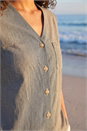 Navy  Petite Gingham Buttoned Top, Image 4 of 4