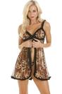 Gold Leopard Print Babydoll With Thong, Image 4 of 4