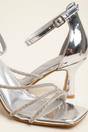 Silver Pearl Patent Rhinestone Strap Square Sandals, Image 3 of 7