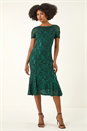 Green Metallic Lace Sequin Midi Dress, Image 2 of 5