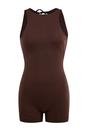 Brown High Neck Sleeveless Fitted Swim Playsuit, Image 1 of 3