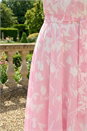 Pink Floral Chiffon Pleat Neck Dress, Image 4 of 4