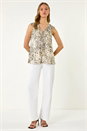 Beige Animal Print Ruffle Front Vest Top, Image 2 of 5