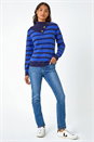 Royal Blue Stripe Cowl Neck Button Jumper, Image 1 of 5