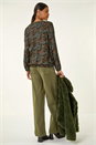 Green Printed Lace Stretch Top, Image 3 of 5