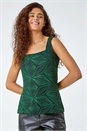 Green Geometric Sparkle Embellished Vest Top, Image 1 of 5