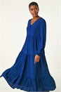 Blue Spot Button Detail Smock Midi Dress, Image 2 of 5