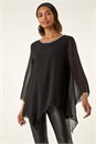Black Sparkly Asymmetric Chiffon Top, Image 1 of 5