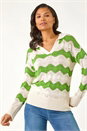 Green Wave Polo Knit Jumper , Image 4 of 5
