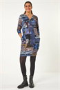Blue Pebble Spot Zip Detail Midi Dress, Image 1 of 5