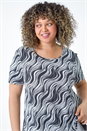 Black Curve Wave Print Chiffon Hem Tunic Top, Image 4 of 5