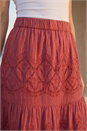 Rust Broderie Elastic Waist A Line Tiered Midi Skirt, Image 4 of 4