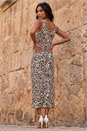 Tan Animal Print Strappy Midi Dress, Image 3 of 4