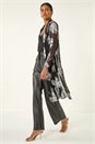 Silver Foil Leaf Print Plisse Kimono, Image 1 of 5