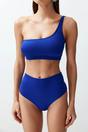 Royal Blue One Shoulder High Waist Bikini Set with Asymmetric Detail, Image 2 of 3