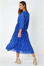 Royal Blue Spot Print Pleated Midi Dress, Image 1 of 6