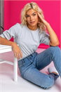 Blue Ribbed Shirred Cuff Top, Image 1 of 5
