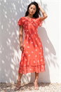 Coral Petite Floral Chiffon Frill Tiered Midi Dress, Image 2 of 4