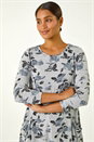 Grey Floral Print Pocket Detail Tunic Stretch Top, Image 4 of 5