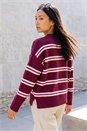 Burgundy Stripe Crew Neck Jumper, Image 2 of 4