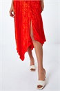 Orange Satin Ruffle Jacquard Asymmetric Midi Dress, Image 5 of 5