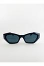 Black SVNX Black Angular Cat-Eye Sunglasses in Black, Image 1 of 7
