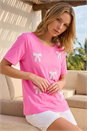 Pink Faux Pearl Embellished Bow T-Shirt, Image 1 of 4