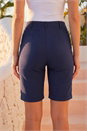 Navy  Elastic Waist Turn Up Stretch Shorts, Image 3 of 4