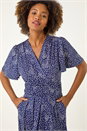 Navy  Polka Dot Wrap Midi Dress, Image 4 of 5
