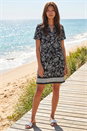 Black Paisley Print Linen Blend Shift Dress, Image 2 of 4